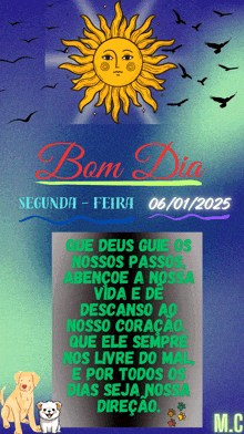 a poster that says bom dia segunda-feira 06/01/2025