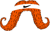 a drawing of an orange mustache with a nike logo