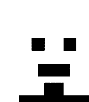 a black and white drawing of a smiley face with squares on it on a white background .