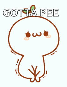 a cartoon character says gotta pee with a heart on his head
