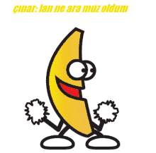 a cartoon drawing of a banana with cheerleaders arms and legs