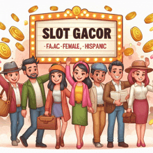 a group of people standing in front of a slot gacor sign