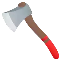 an axe with a wooden handle and a red stripe on the handle