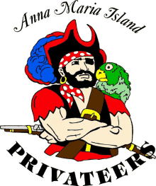 a logo for anna maria island privateers with a pirate with a parrot