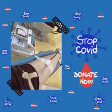 a poster that says stop covid donate now on it