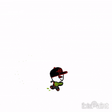 a cartoon drawing of a man with a red hat and a green jacket with ibis paint written on the bottom