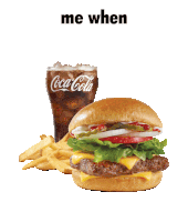 a hamburger and french fries next to a coca cola