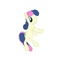 a cartoon pony with a blue and pink mane and tail