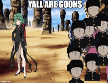 a collage of anime characters with the words yall are goons at the top