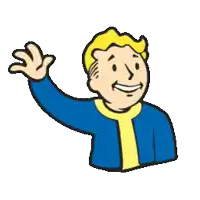 a vault boy from the video game fallout is smiling and waving