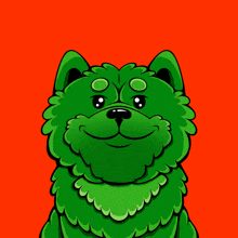 a cartoon illustration of a green dog on an orange background