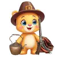 a teddy bear wearing a pilgrim hat is holding a gun