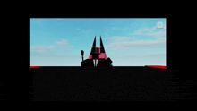 a screenshot of a video game shows a red and black tower with the words " i am a wizard " written on it