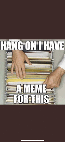 a meme that says " hang on i have a meme for this " on it