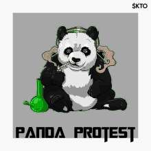 a panda bear wearing a rasta hat smoking a cigarette next to a bong