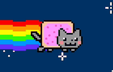 a pixel art drawing of a cat with a rainbow coming out of its mouth