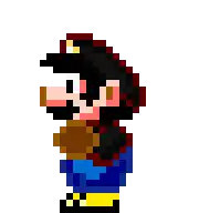 a pixel art of mario with overalls and a hat