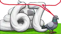 a drawing of a pigeon standing next to a pile of poop and the number 62