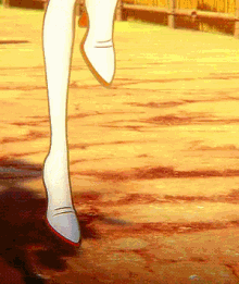 a cartoon drawing of a woman 's legs with white shoes