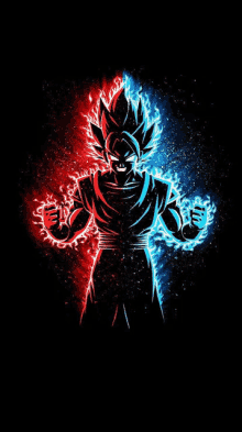 a silhouette of a person with red and blue flames coming out of their head .