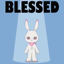 a cartoon rabbit is standing in a spotlight with the words blessed above it