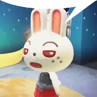 a white rabbit with red eyes and a speech bubble above it