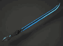 a 3d model of a blue and black sword on a black surface .