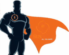 a silhouette of a man with a cape that says suncash on it