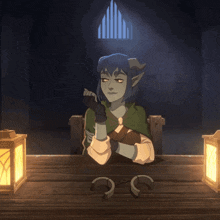 a cartoon drawing of a person kneeling down with a pair of handcuffs on the floor