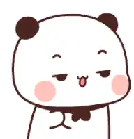 a cartoon panda bear is making a funny face with his tongue out .
