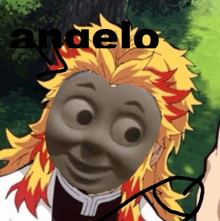 a picture of a person with a mask on their face and the word angelo above it