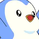 a close up of a blue and white penguin with a red beak .