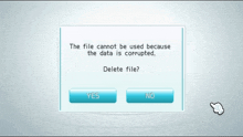 a screen that says the file can not be used because the data is corrupted