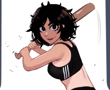 a drawing of a girl holding a bat