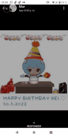 a phone screen displays a birthday card for rei