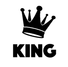 a black and white silhouette of a crown with the word king underneath it .