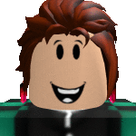 a roblox character with red hair is smiling .