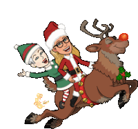 a cartoon of a woman riding a reindeer