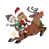 a cartoon of a woman riding a reindeer