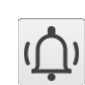 a black and white icon of a bell on a white square .