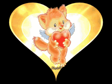 a cartoon of a cat holding a heart in front of a heart