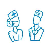 a drawing of a nurse and doctor with a cross on their hats