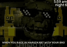 a screenshot of a video game called five nights at freddy 's with a skeleton wearing sunglasses