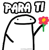 a cartoon character is holding a flower and the words `` para tu '' .