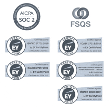 a set of certification logos for ey point and fsqs