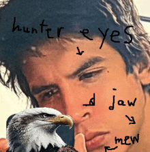 a picture of a man with a bald eagle and the words hunter eyes