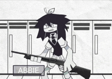 a cartoon of a girl holding a shotgun with the name abbie on it