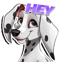 a dalmatian dog is smiling with the word hey above his head