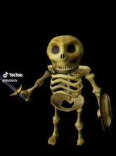 a cartoon skeleton holding a sword and shield with tiktok written on the bottom right