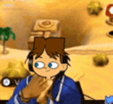a cartoon character is wearing headphones and eating a sandwich while playing a video game .